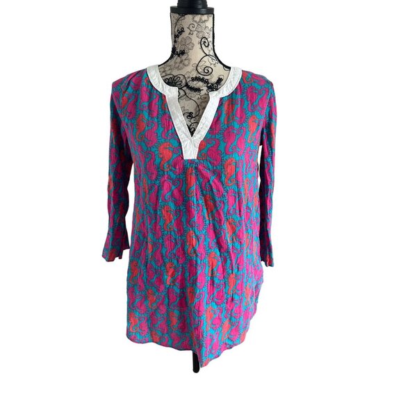 LILLY PULITZER Seahorse Print Tunic Top Sz XS - Picture 3 of 5